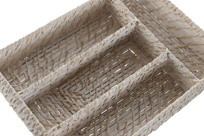 DKD Home Decor Cubertero Balines Bambú Ratán Blanco Natural 24 x 6 x 34 cm