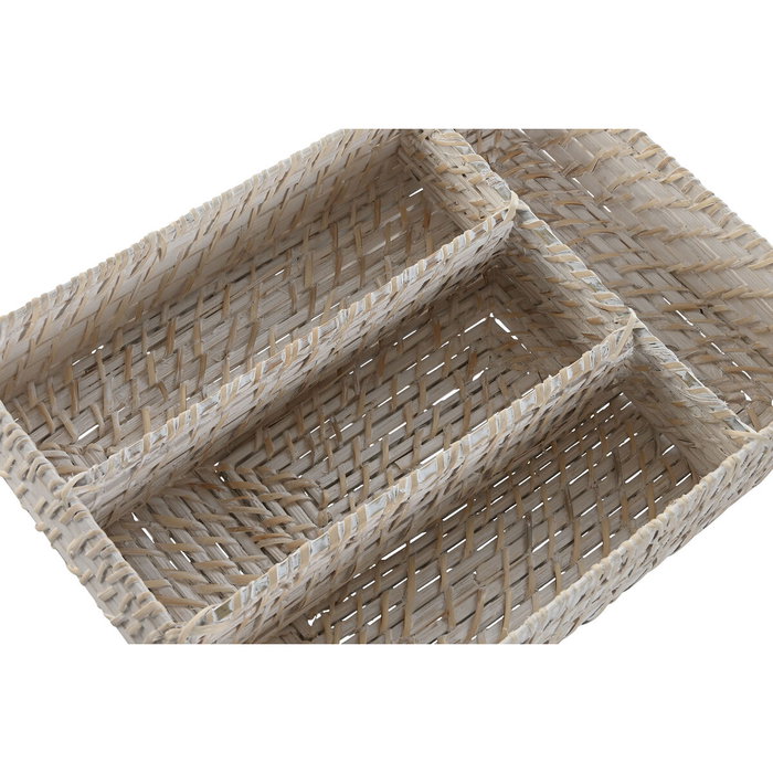 DKD Home Decor Cubertero de Bambú y Ratán Blanco y Natural 34x24x6 cm