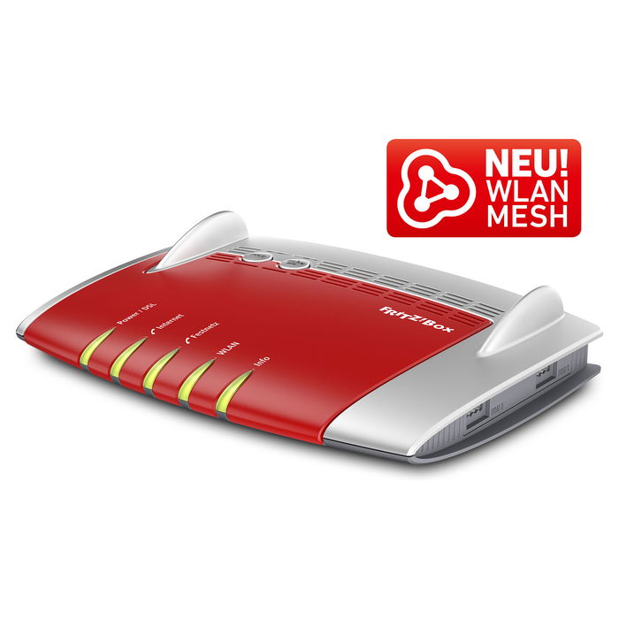 AVM FRITZ!Box Fon WLAN 7490 A/VDSL Router Inalámbrico Wi-Fi 5 Doble Banda Gigabit Ethernet ADSL VDSL Color Rojo Plata