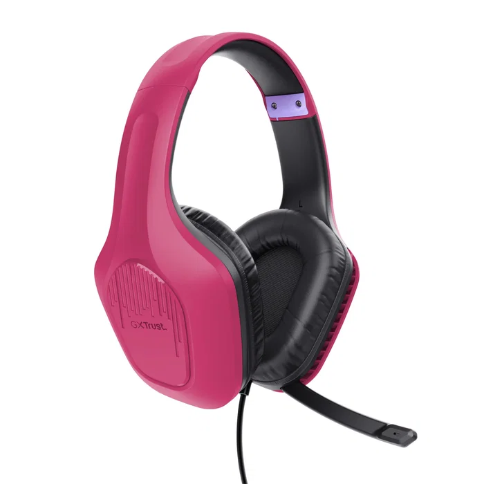 Trust GXT 415P Zirox Auriculares Gaming Alámbrico con Micrófono Plegable, Diadema Ajustable, Color Rosa, Cable 2m, Jack 3.5mm, Altavoces 50mm, Compatible PC y Consolas