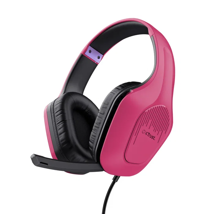 Trust GXT 415P Zirox Auriculares Gaming Alámbrico con Micrófono Plegable, Diadema Ajustable, Color Rosa, Cable 2m, Jack 3.5mm, Altavoces 50mm, Compatible PC y Consolas