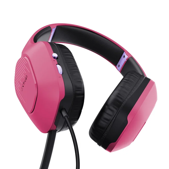 Trust GXT 415P Zirox Auriculares Gaming Alámbrico con Micrófono Plegable, Diadema Ajustable, Color Rosa, Cable 2m, Jack 3.5mm, Altavoces 50mm, Compatible PC y Consolas