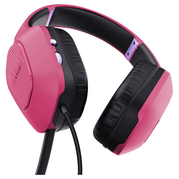 Trust GXT 415P Zirox Auriculares Gaming Alámbrico con Micrófono Plegable, Diadema Ajustable, Color Rosa, Cable 2m, Jack 3.5mm, Altavoces 50mm, Compatible PC y Consolas