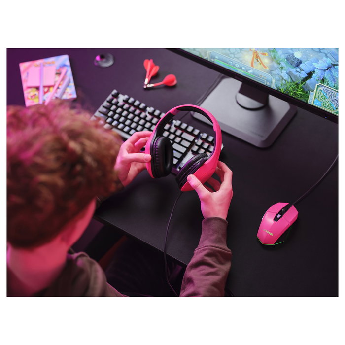 Trust GXT 415P Zirox Auriculares Gaming Alámbrico con Micrófono Plegable, Diadema Ajustable, Color Rosa, Cable 2m, Jack 3.5mm, Altavoces 50mm, Compatible PC y Consolas