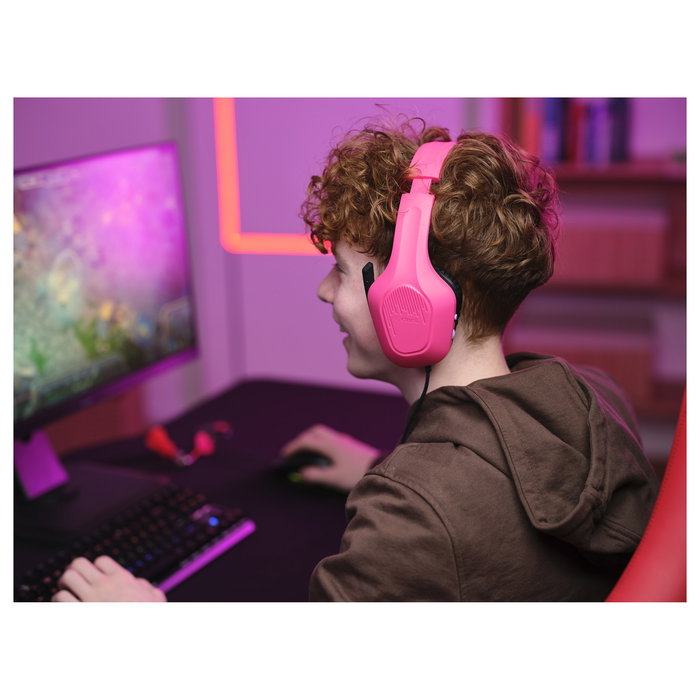Trust GXT 415P Zirox Auriculares Gaming Alámbrico con Micrófono Plegable, Diadema Ajustable, Color Rosa, Cable 2m, Jack 3.5mm, Altavoces 50mm, Compatible PC y Consolas