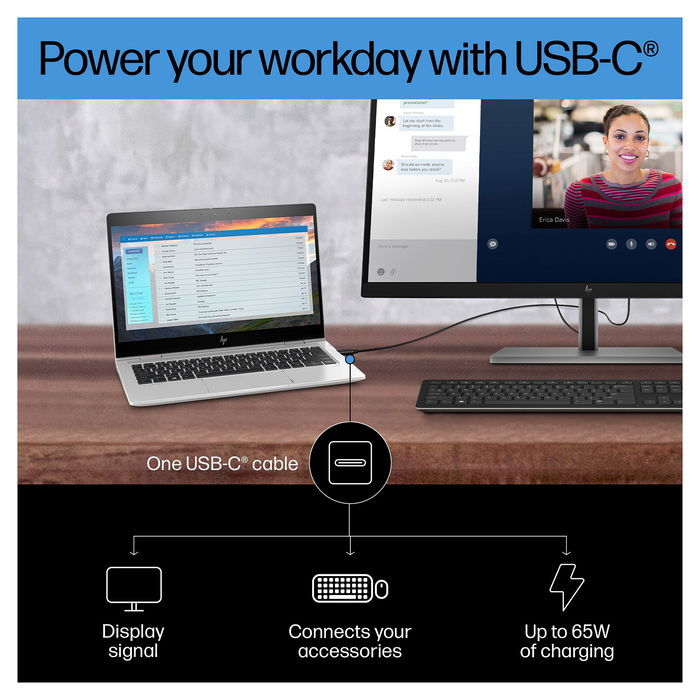 HP Monitor E-Series E27k G5 de 27" (68.6cm) 4K UHD (3840x2160) IPS USB-C 65W Altavoces HDMI DisplayPort