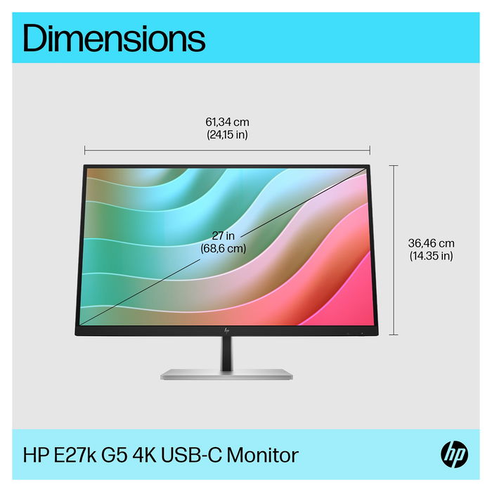 HP Monitor E-Series E27k G5 de 27" (68.6cm) 4K UHD (3840x2160) IPS USB-C 65W Altavoces HDMI DisplayPort