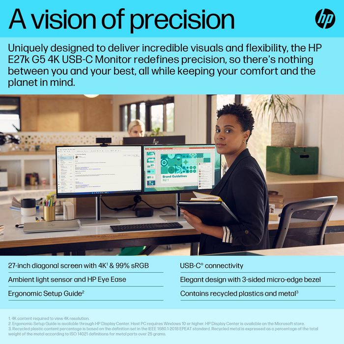 HP E27k G5 Monitor 4K USB-C de 27 pulgadas, Negro/Plata HP E27k G5 Monitor 4K USB-C de 27 pulgadas, Negro/Plata