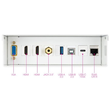 Nanocable Caja de Conexiones Multimedia de Pared 10.35.0004 - VGA, 2x HDMI, Jack 3.5, USB-C 10G, USB-B 2.0, USB-A 3.0, RJ45 Cat.6A STP, Blanco