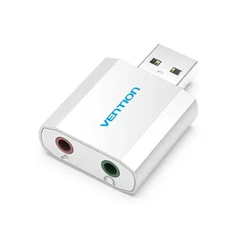 Vention VAB-S13 Tarjeta de Sonido USB Externa 2.1 Canales, Chip de Cancelación de Ruido, Sin Drivers, Carcasa Aluminio Plata, para Portátil, Auriculares y Micrófono