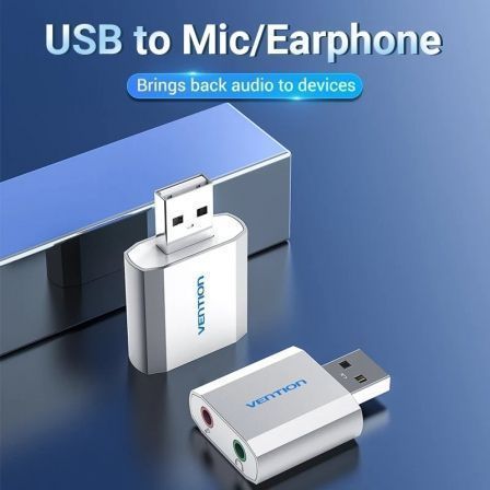 Vention VAB-S13 Tarjeta de Sonido USB a Micrófono/Auricular 2.1 Channel Plata