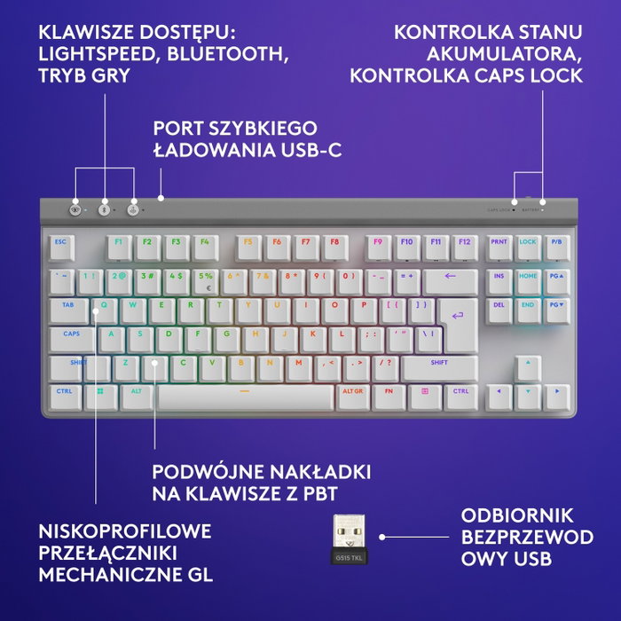 Logitech G515 Lightspeed TKL GL Tactile Blanco