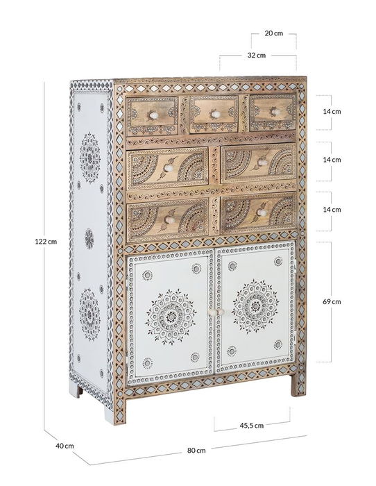 GINER Y COLOMER Aparador Alto Madera de Mango y MDF con Detalles Pintados a Mano GINER Y COLOMER Aparador Alto Madera de Mango y MDF con Detalles Pintados a Mano