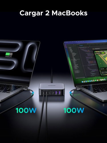 UGREEN Nexode Cargador de Escritorio 200W 2USB-A+4USB-C Negro, Gris