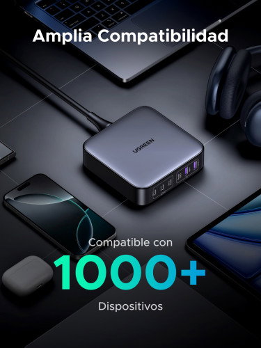 UGREEN Nexode Cargador de Escritorio 200W 2USB-A+4USB-C Negro, Gris