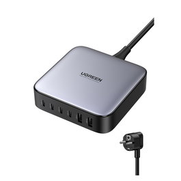 Ugreen Cargador de Escritorio Rápido 200W, 2 USB-A + 4 USB-C, GaN, Negro/Gris