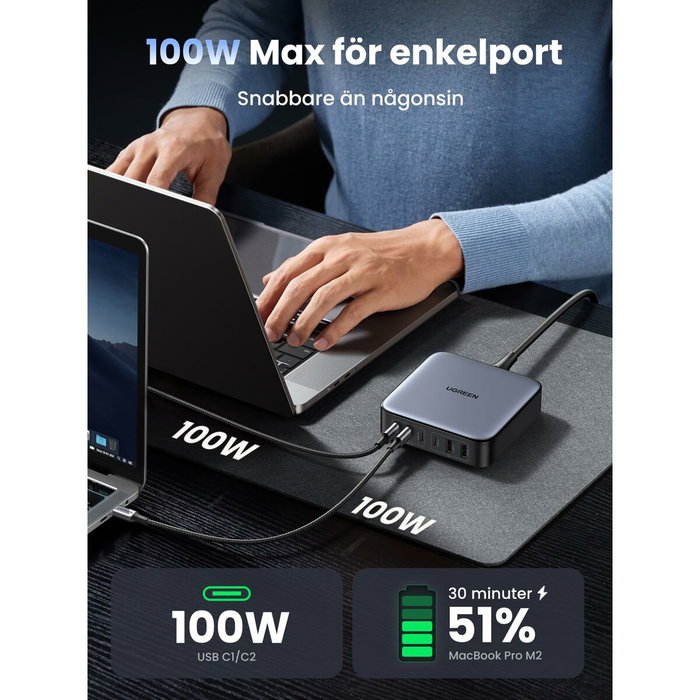 UGREEN Nexode Cargador de Escritorio 200W 2USB-A+4USB-C Negro, Gris