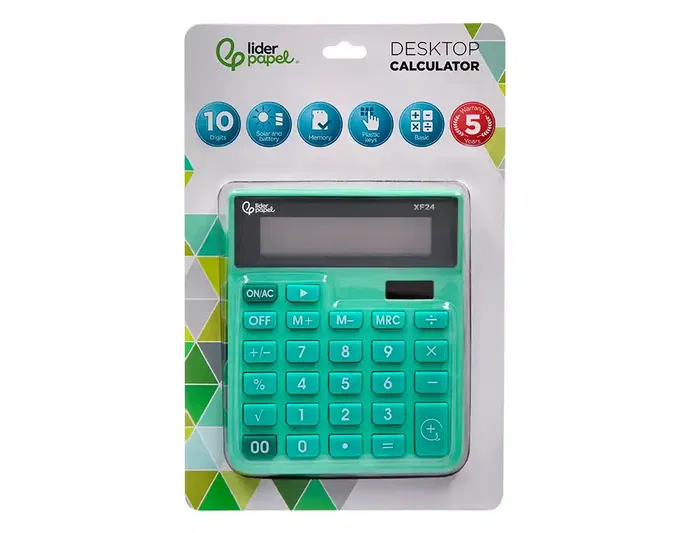 Liderpapel xf24 Calculadora Sobremesa 10 Dígitos Solar y Pila Verde 127x105x24 mm
