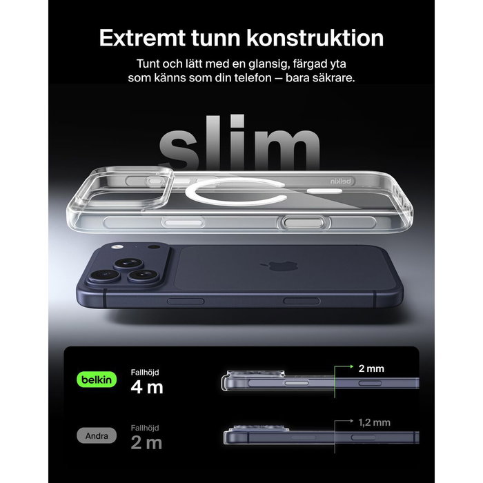 Belkin SheerForce funda para Apple iPhone 17 Pro Max, 17,5 cm (6.9 pulgadas), Transparente