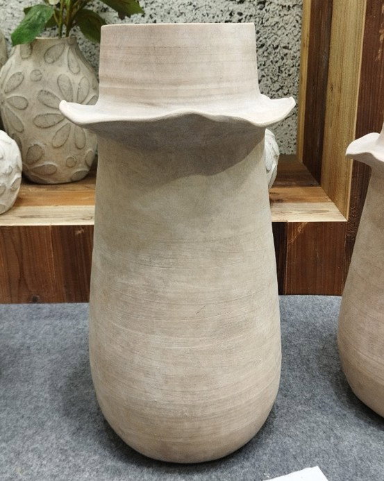 DKD Home Decor Jarrón de Terracota Artesanal Desgastado Beige 25x25x46,5 cm