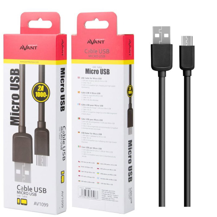 AVANT CONNECT Cable de Carga Avant Micro USB a USB de 1 Metro, 2 Amperios, para Carga Rápida de Smartphones y Tabletas - Negro