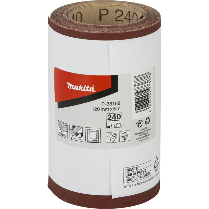Makita Rollo de lija P-38168 120mm x 5m K240 Makita Rollo de lija P-38168 120mm x 5m K240