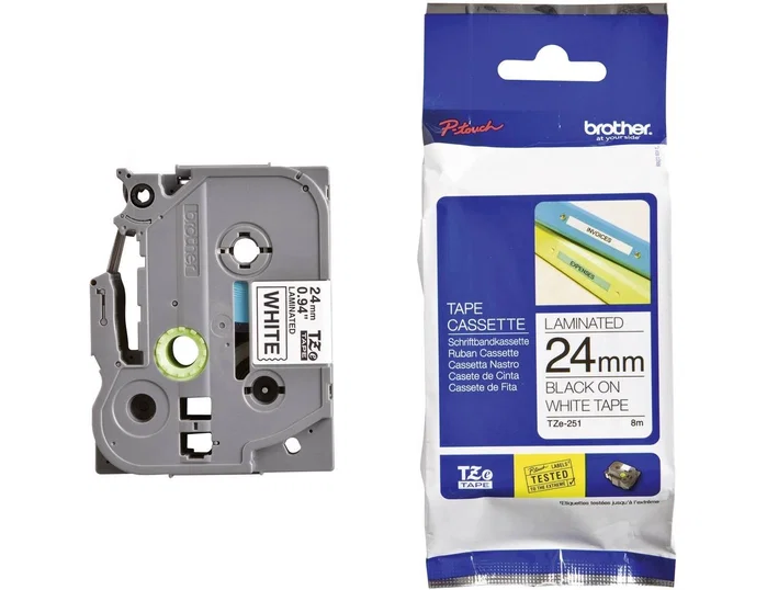Brother TZe-251 Cinta Laminada 24mm x 8m Negro sobre Blanco Brother TZe-251 Cinta Laminada 24mm x 8m Negro sobre Blanco