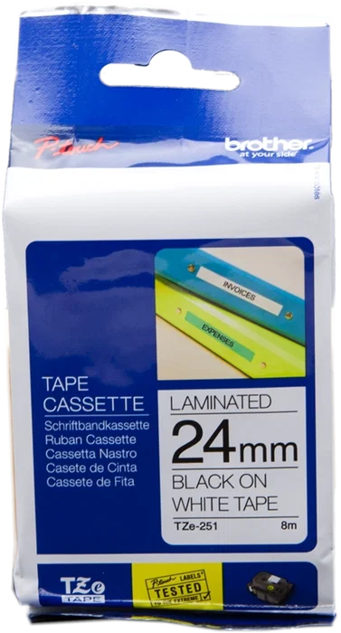 Brother TZe-251 Cinta laminada 24mm Negro sobre Blanco Brother TZe-251 Cinta laminada 24mm Negro sobre Blanco