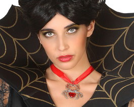 Halloween Collar Accesorio de Disfraz Araña con Gema y Cinta Roja - Complemento para Bruja, Vampira o Fiesta