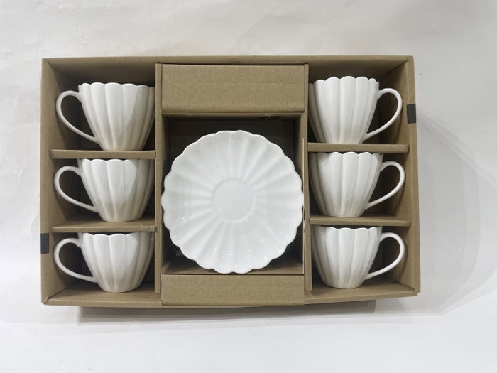 DKD Home Decor Set de Café de Porcelana Blanco 6 Piezas 150ml