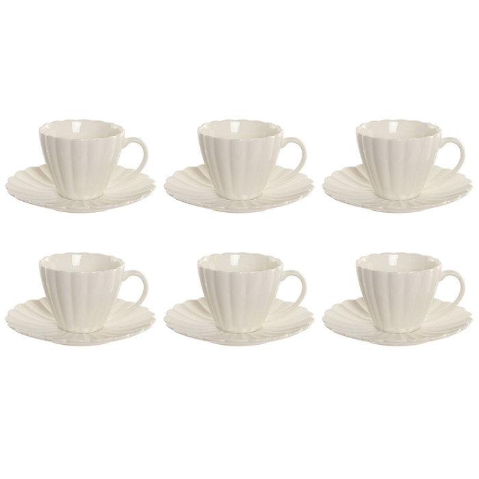 DKD Home Decor Set de Café de Porcelana Blanco 6 Piezas 150ml