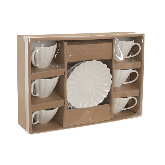 DKD Home Decor Set de Café de Porcelana Blanco 6 Piezas 150ml