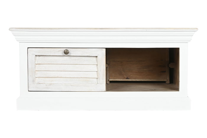 DKD Home Decor Mesa Centro Romantico Blanco Mango 90x90x40 cm 2 Cajones
