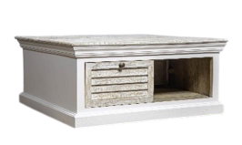 DKD Home Decor Mesa Centro Romantico Blanco Mango 90x90x40 cm 2 Cajones