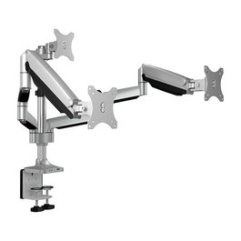 Prioriza marca y modelo, especifica soporte triple y sujeción, menciona tamaño máximo y material clave.