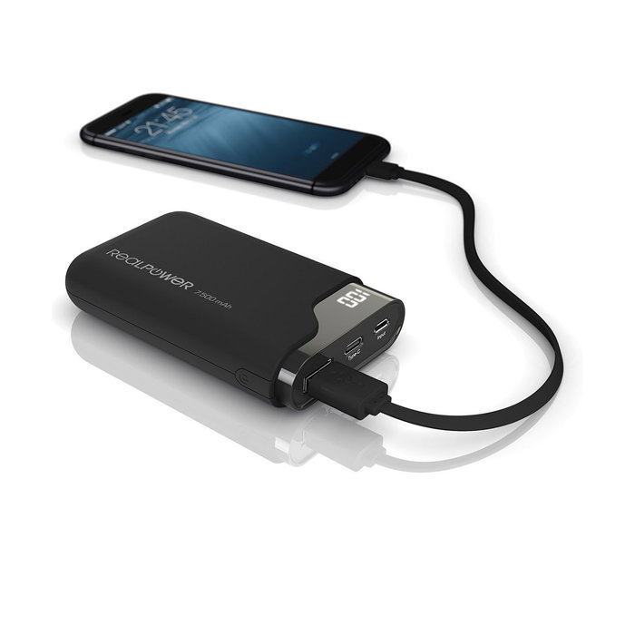 Realpower Powerbank PB-7500C Negro 7500 mAh con Pantalla y Dual USB (Tipo C y Tipo A), Certificación CE