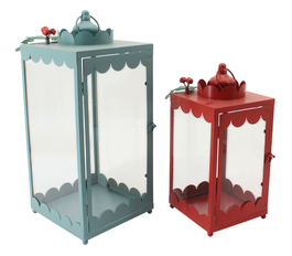 DKD Home Decor Set de 2 Faroles de Metal y Cristal Verde