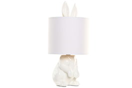 DKD Home Decor Lámpara de Sobremesa Conejo Blanco y Dorado