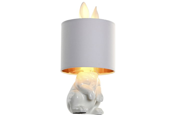 DKD Home Decor Lámpara de Sobremesa Conejo Blanco y Dorado