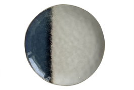 DKD Home Decor Plato de Gres Esmaltado Hecho a Mano Azul y Blanco 27,5x27,5x3 cm