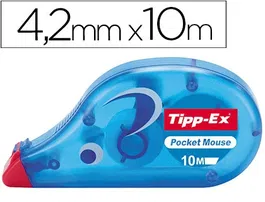 Tipp-ex Corrector de Cinta Pocket Mouse 4,2 mm x 10 m - Cuerpo Transparente, Diseño en Forma de Ratón, Ideal para Oficina