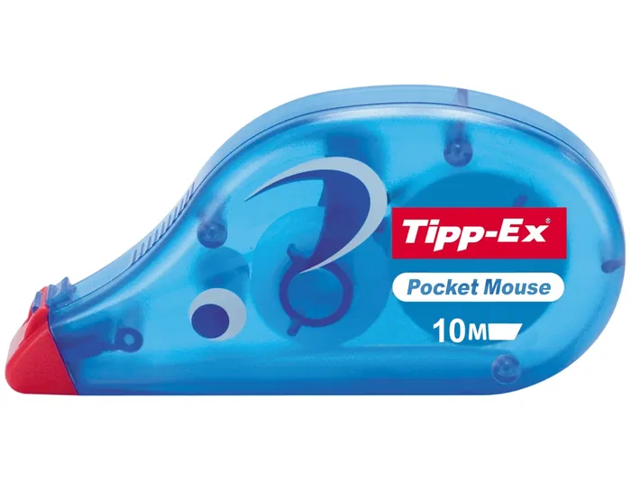 Tipp-ex Corrector de Cinta Pocket Mouse 4,2 mm x 10 m - Cuerpo Transparente, Diseño en Forma de Ratón, Ideal para Oficina