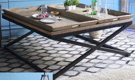 DKD Home Decor Mesa de Centro de Madera y Metal con Bandeja, 120x120x55 cm