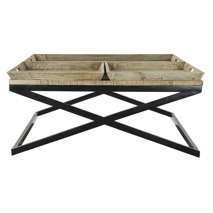 DKD Home Decor Mesa de Centro de Madera y Metal con Bandeja, 120x120x55 cm