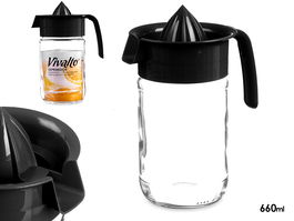 Vivalto Exprimidor Cristal Negro 660 ml con Tapa 13.5 x 18.5 x 10 cm (Set de 24)