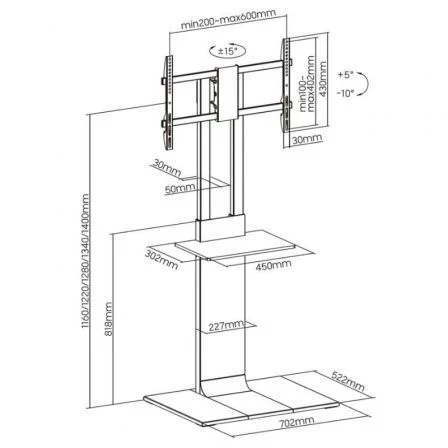 Aisens FT86TSE-399 Soporte de Suelo Inclinable y Giratorio para TV de 37-86 Pulgadas,hasta 50kg