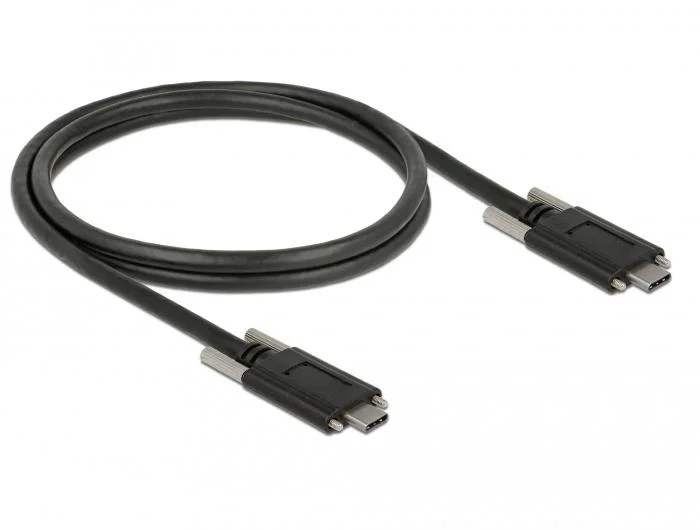 DeLOCK Cable USB Type-C a USB Type-C de 1 m con tornillos laterales, 10 Gbps, Negro