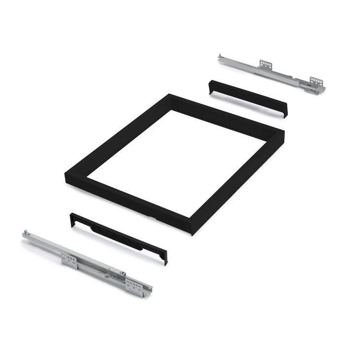 Emuca Kit de bandeja, 3 cestos organizadores y bastidor de guías con cierre suave para armarios, regulable, módulo 900mm, Negro texturizado