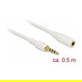 DeLOCK Cable Extensión Jack 3.5 mm, 4 Pines, Macho a Hembra, 0.5 m, Blanco, 85628