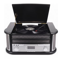 Denver MRD-51 Tocadiscos Automático con Radio DAB/FM, CD, Cassette y MP3, Negro, Madera, 33 1/3, 45, 78 RPM
